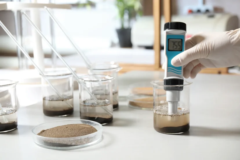 Testing soil pH in a lab.