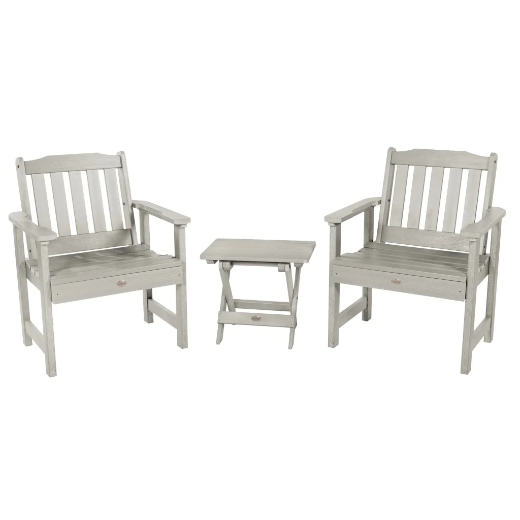 Two Lehigh garden chairs with a folding table.