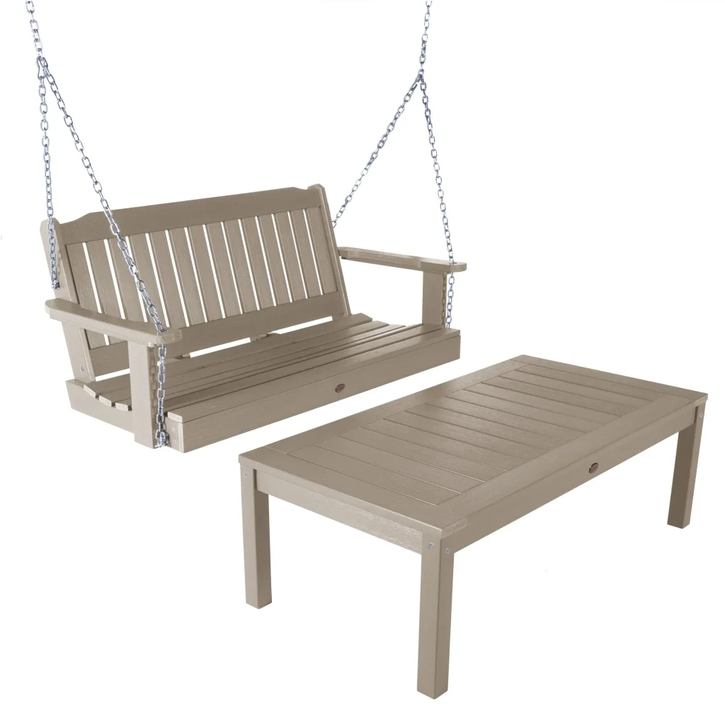 Lehigh porch swing and coffee table, both 4 feet long.