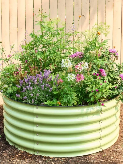 Burpee 42-inch round galvanized steel planter.