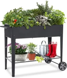 Fouyee raised planter box with wheels.