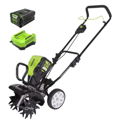 Greenworks 80-volt 10-inch tiller cultivator.
